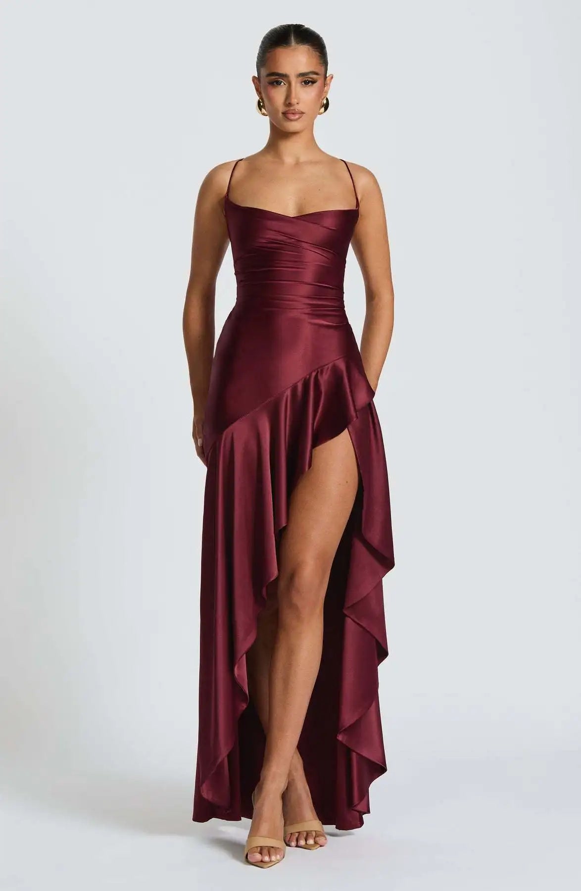 Elegant Slim Bodycon Party Dress Women 2025 Summer Sexy Spaghetti Strap Sleeveless Maxi Long Dress Casual