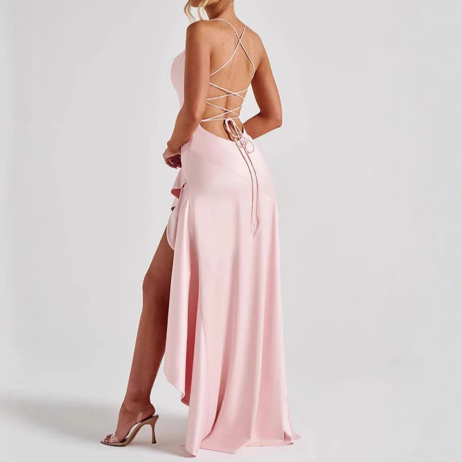 Sexy Summer Ruffle Mini Dress – Backless Irregular Strap Dress