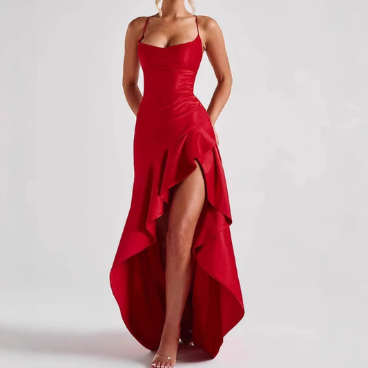 Sexy Summer Ruffle Mini Dress – Backless Irregular Strap Dress