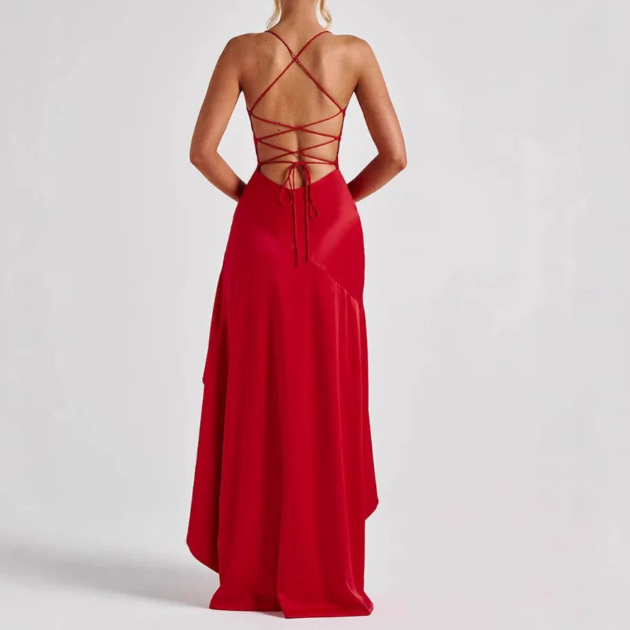 Sexy Summer Ruffle Mini Dress – Backless Irregular Strap Dress